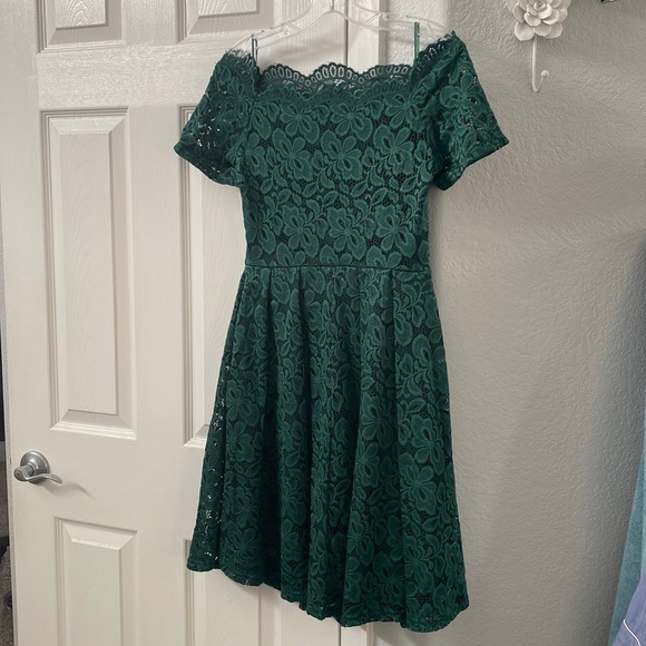 Emerald - Off the shoulder Corset Cocktail Midi Dress- Green